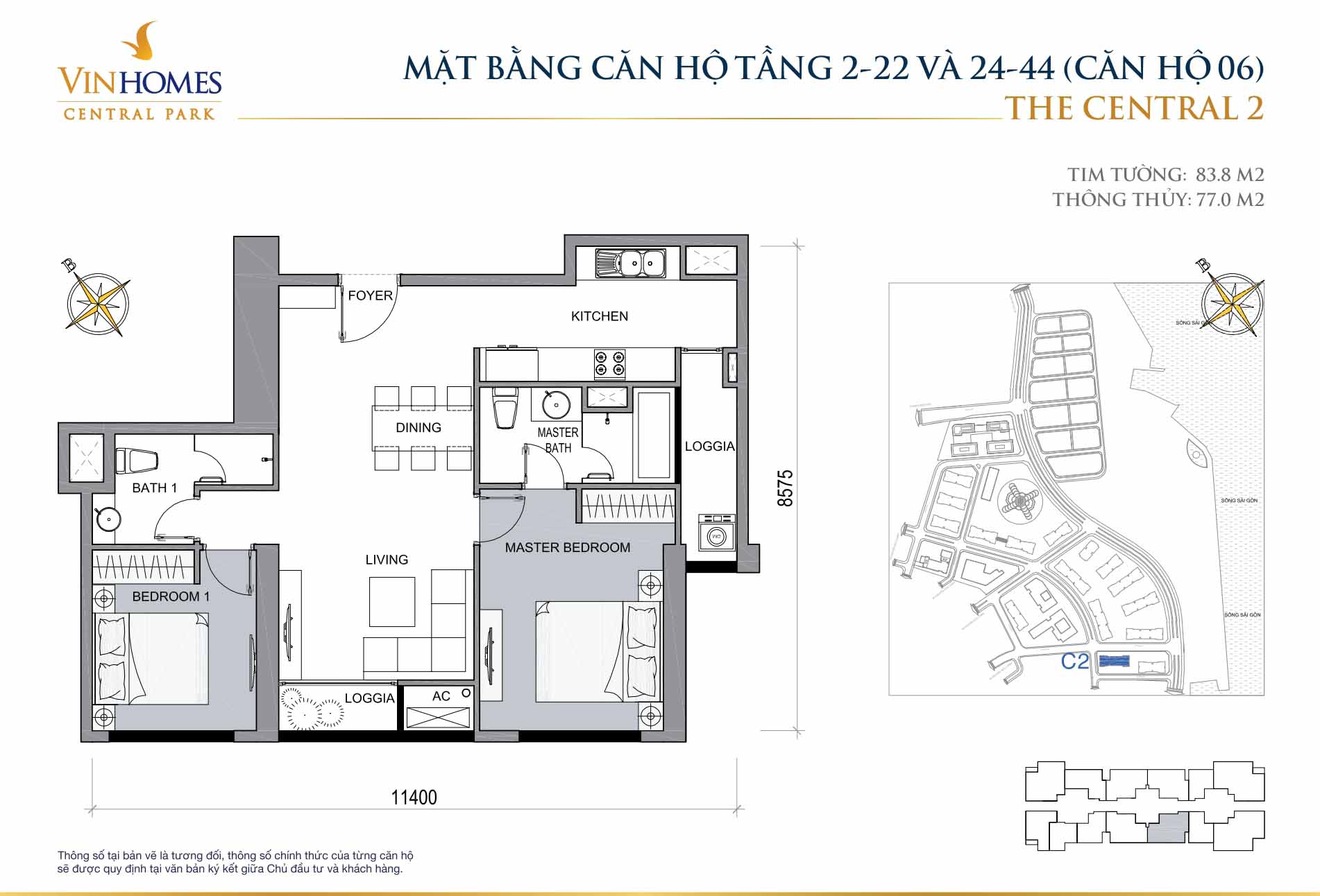 Layout căn hộ C2-06 tầng 2-22 và 24-44