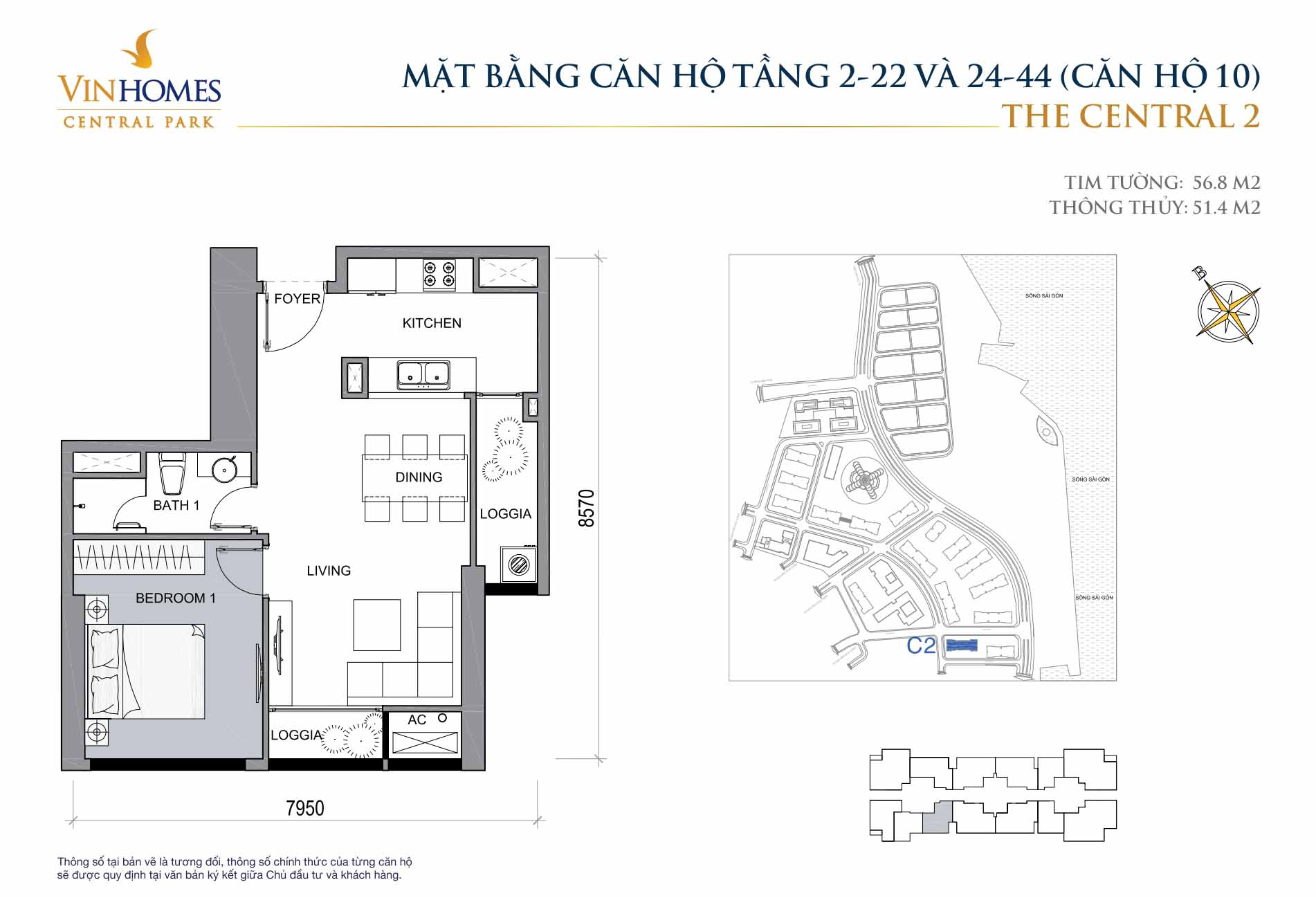 Layout căn hộ C2-10 tầng 2-22 và 24-44