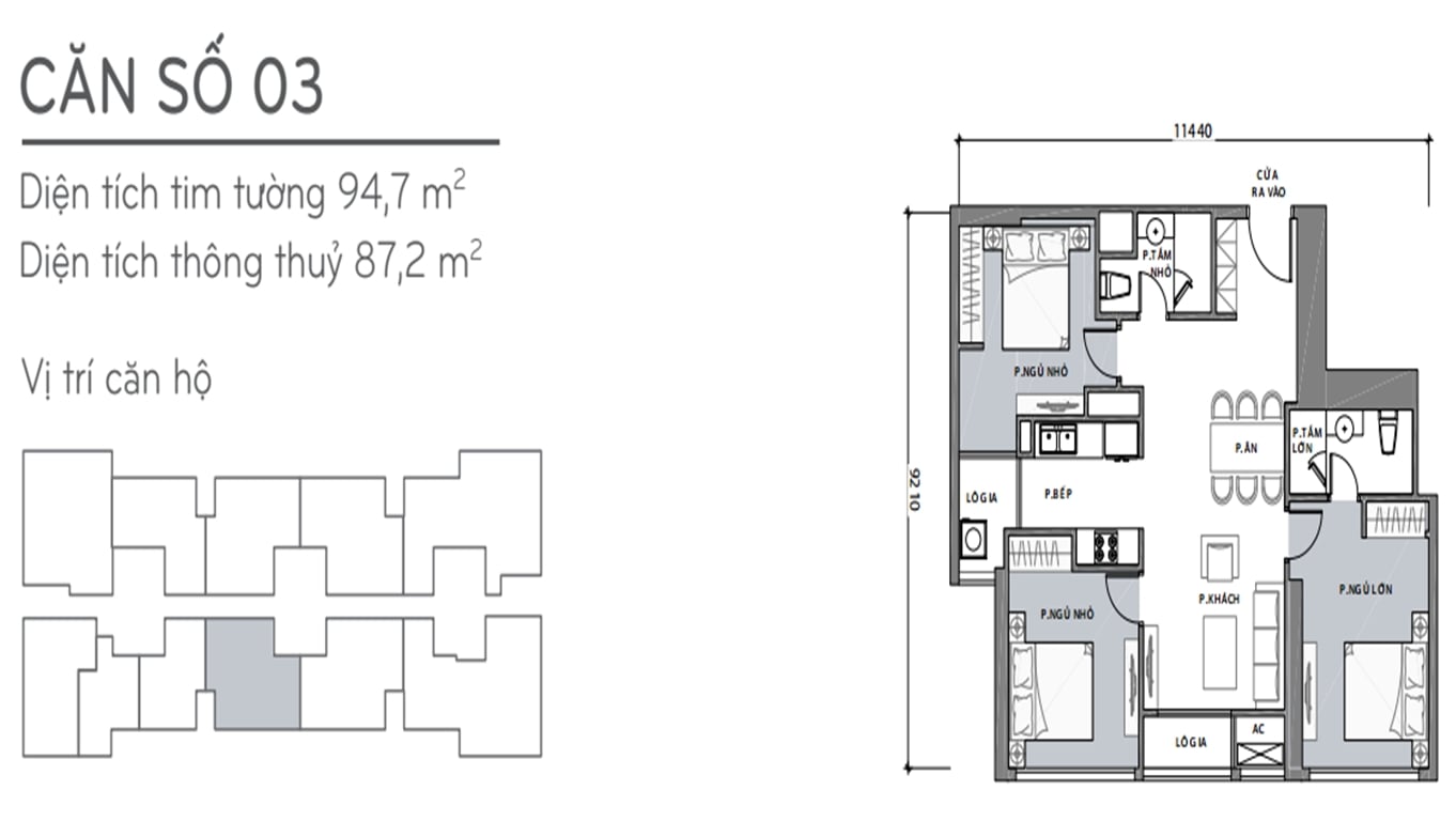 Layout căn hộ L1-03 tầng 2-22