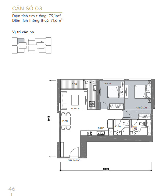Layout căn hộ L6-03 tầng 2-44