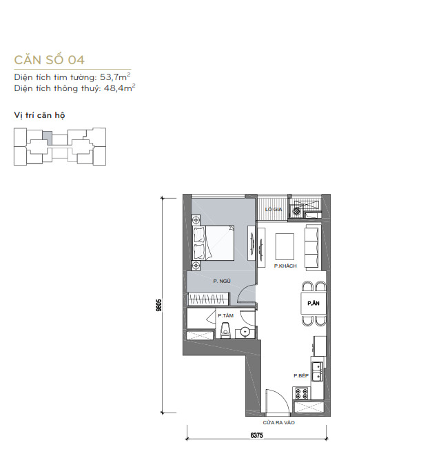Layout căn hộ L6-04 tầng 2-44