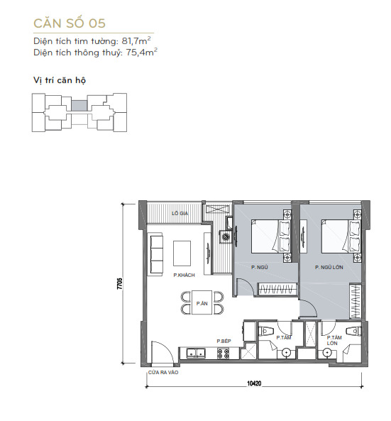 Layout căn hộ L6-05 tầng 2-44