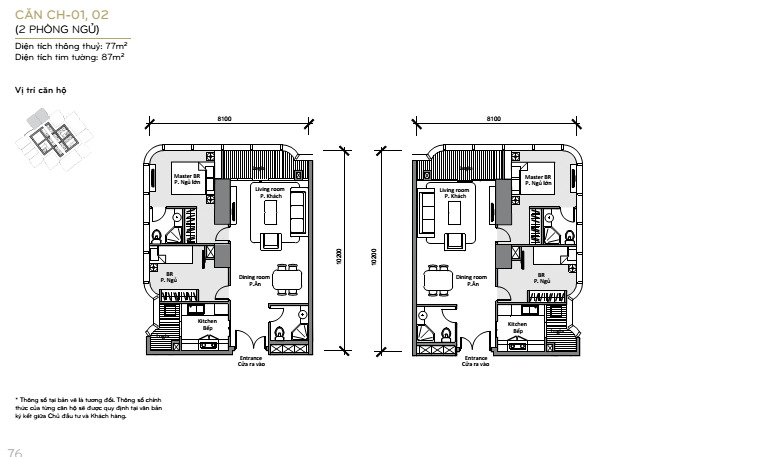 Layout căn hộ L81-01,02 tầng 28-30