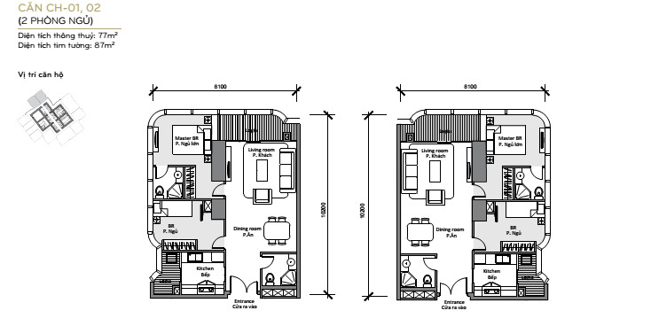 Layout căn hộ L81-01,02 tầng 32-40