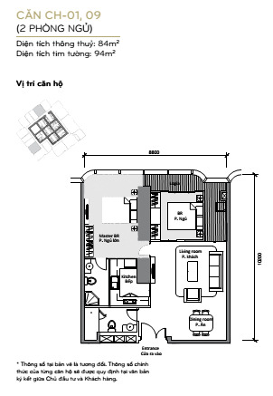 Layout căn hộ L81-01,09 tầng 15