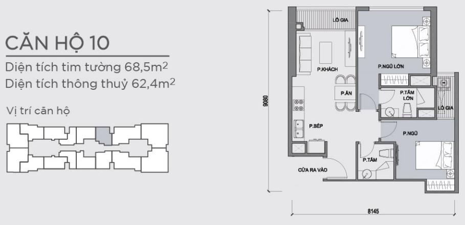 Layout căn hộ P1-10 tầng 2-22 & 24-38