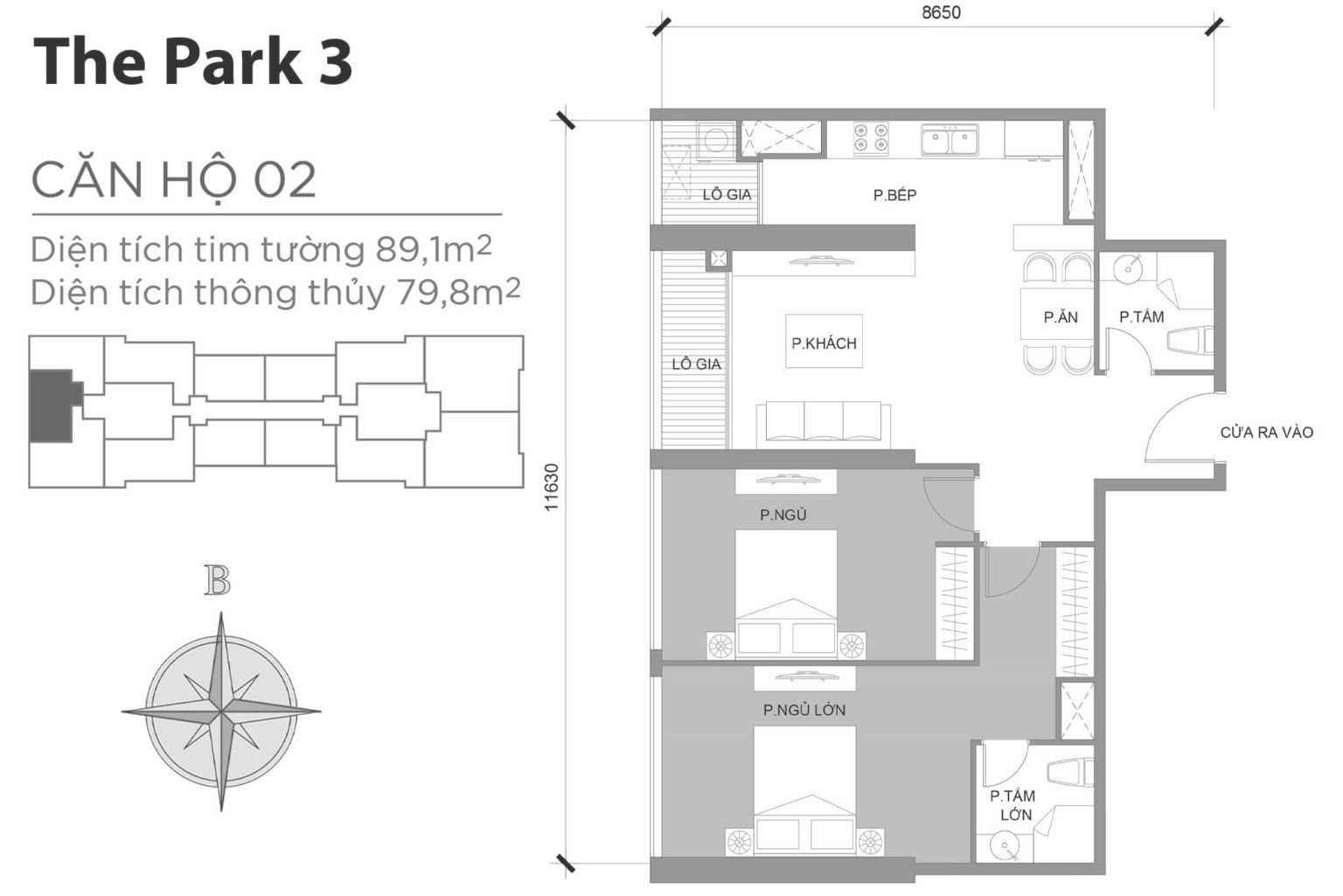 Layout căn hộ P3-02 tầng 2-22 & 24-43