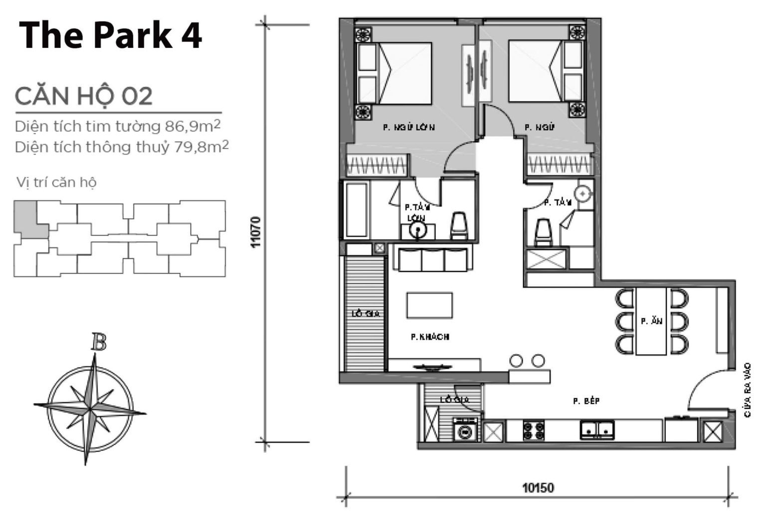 Layout căn hộ P4-02 tầng 2-23 & 24-43