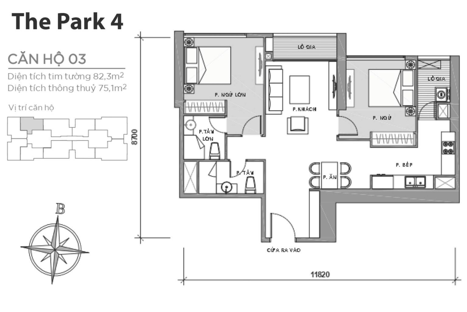 Layout căn hộ P4-03 tầng 2-23 & 24-43
