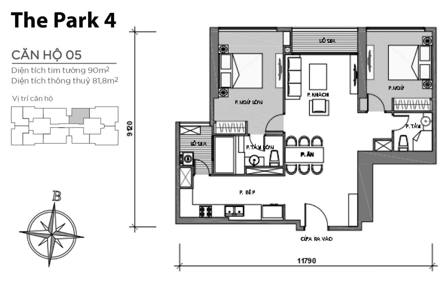 Layout căn hộ P4-05 tầng 2-23 & 24-43