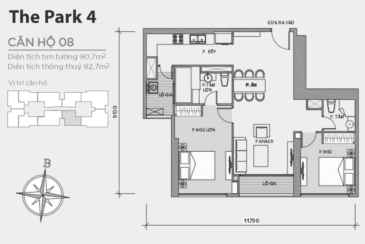 Layout căn hộ P4-08 tầng 2-23 & 24-43