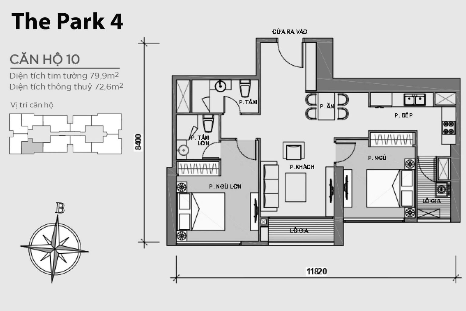 Layout căn hộ P4-10 tầng 2-23 & 24-43