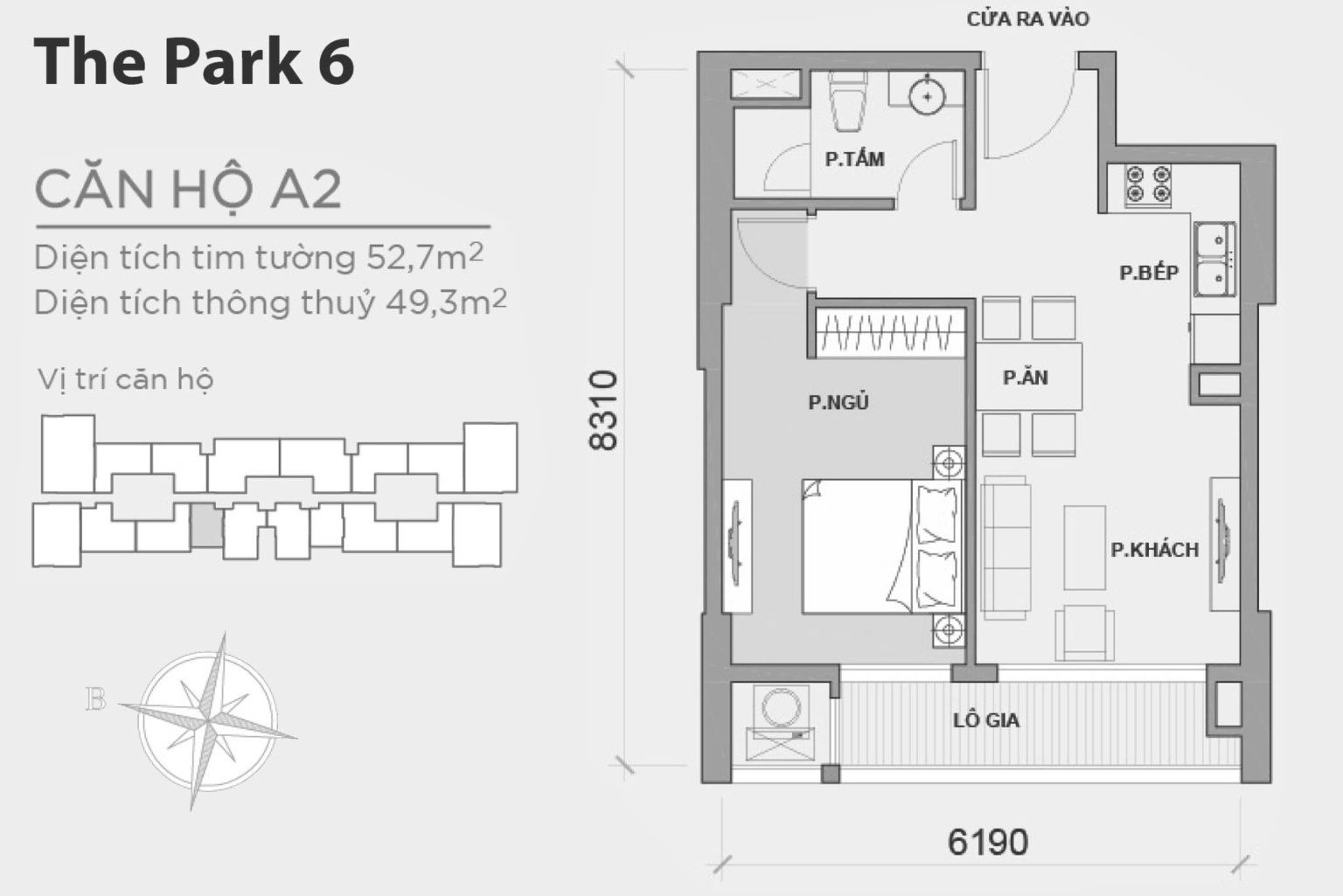 Layout căn hộ P6-A2 tầng 2-22 & 24-50