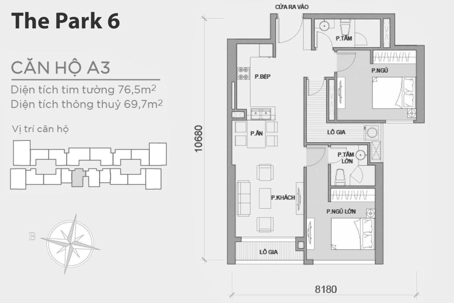 Layout căn hộ P6-A3 tầng 2-22 & 24-50