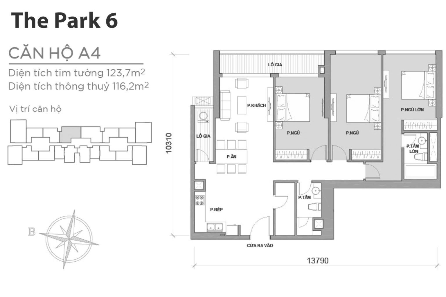 Layout căn hộ P6-A4 tầng 2-22 & 24-50