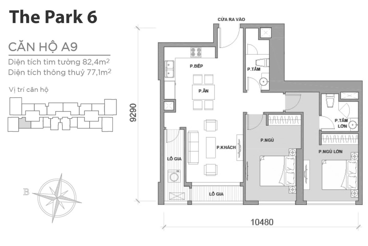 Layout căn hộ P6-A9 tầng 2-22 & 24-50