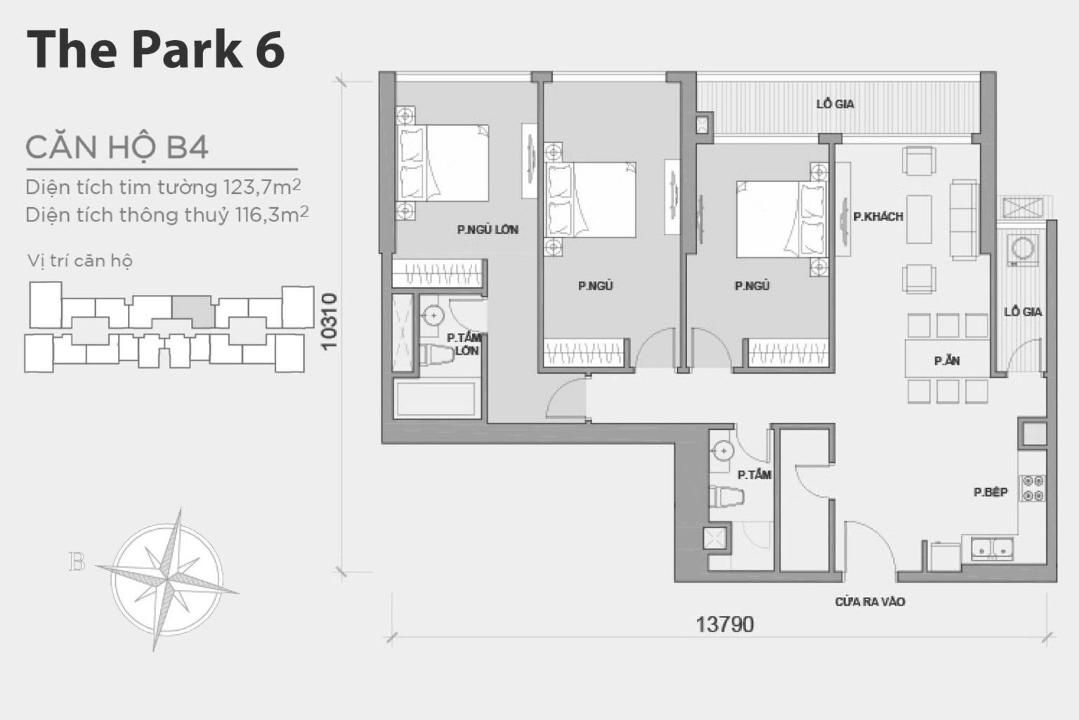 Layout căn hộ P6-B4 tầng 2-22 & 24-50