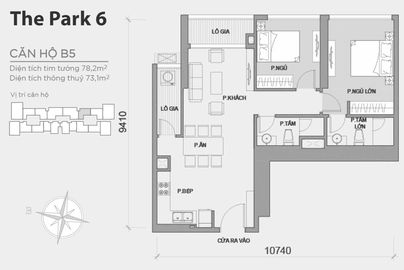 Layout căn hộ P6-B5 tầng 2-22 & 24-50