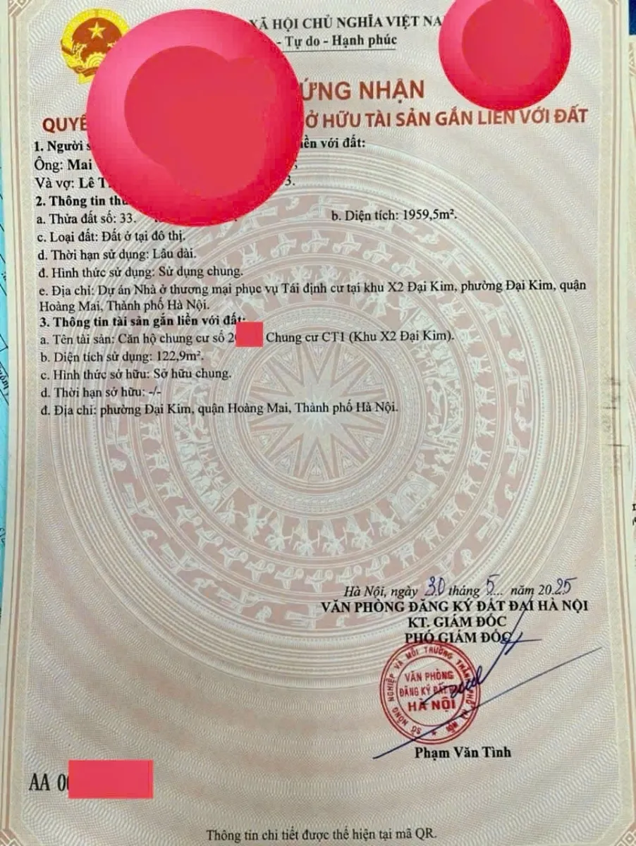 Hình ảnh sổ đỏ pháp lý chung cư X2 Đại Kim minh bạch
