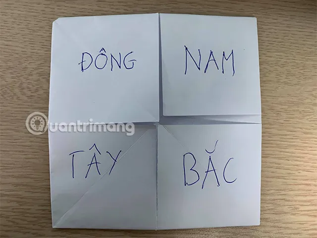 Ghi các từ Đông, Tây, Nam, Bắc hoặc ký hiệu lên các ô vuông