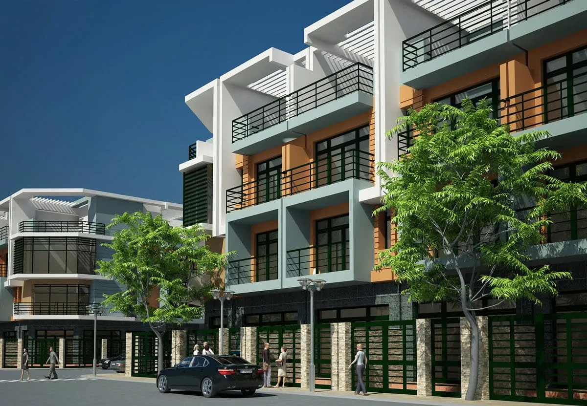 Phối cảnh khu nhà phố liên kế hiện đại trong khuôn viên Hiệp Thành City
