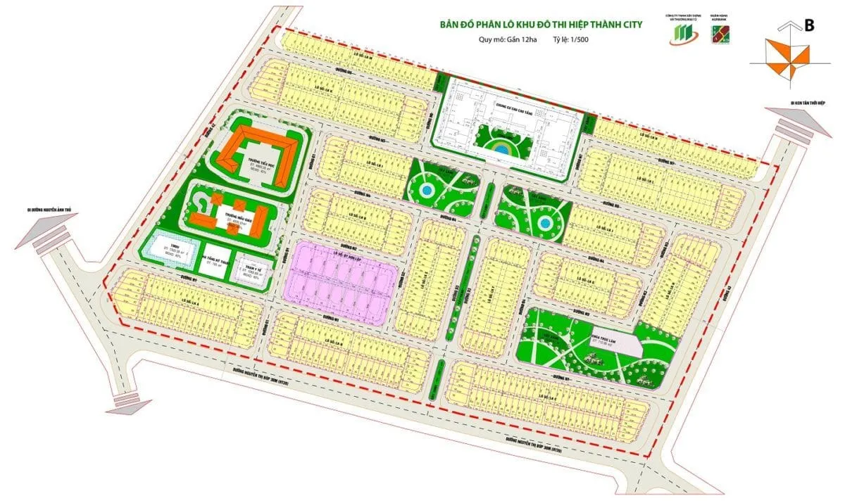 Sơ đồ phân lô chi tiết các khu chức năng trong dự án Hiệp Thành City