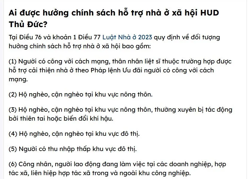 Ai được hưởng chính sách mua nhà ở xã hội HUD Thủ Đức