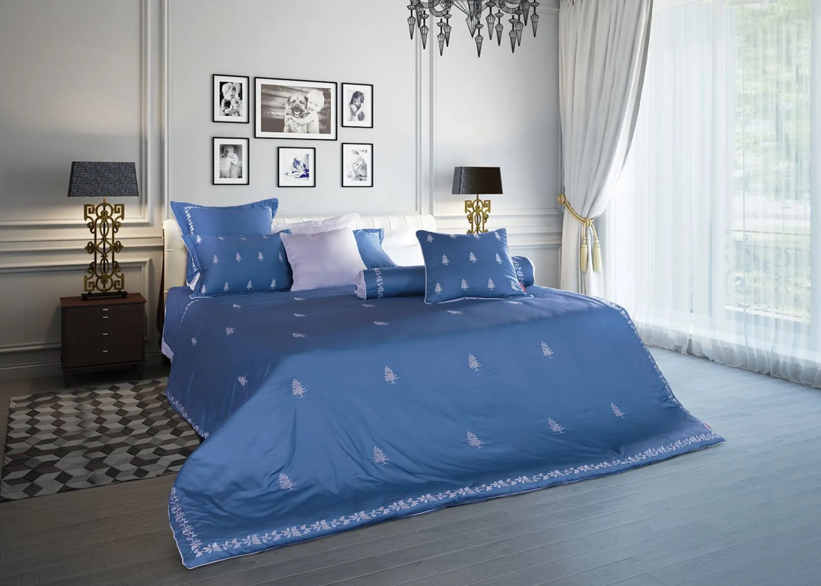 Bộ chăn ga gối ASM19109 với họa tiết cây thông xanh