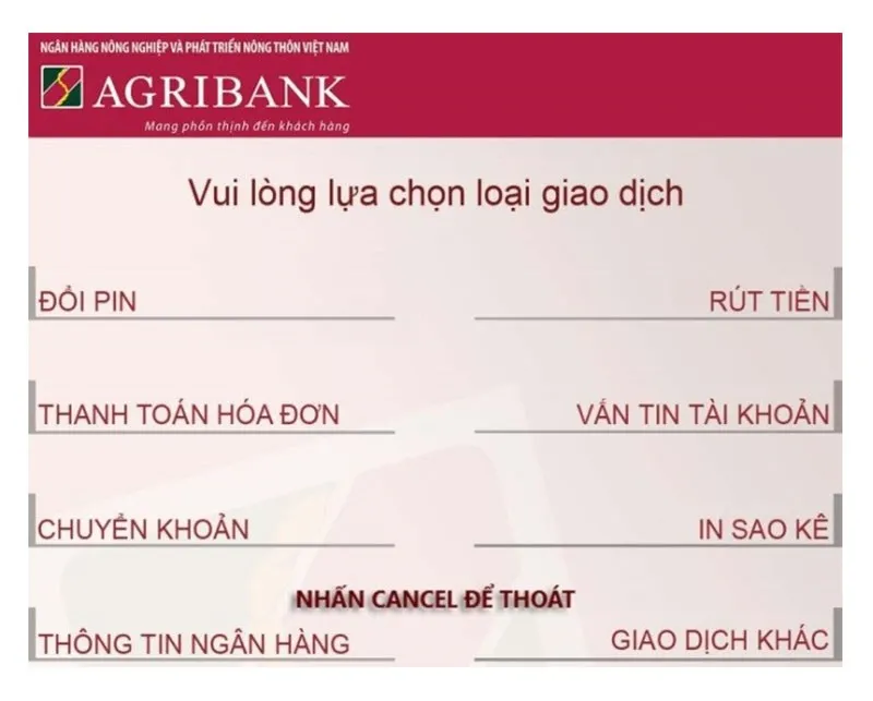 Chọn dịch vụ giao dịch trên ATM