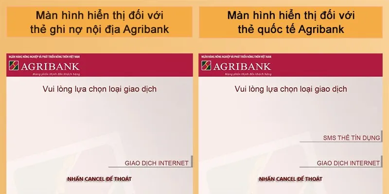 Chức năng giao dịch Internet trên ATM Agribank